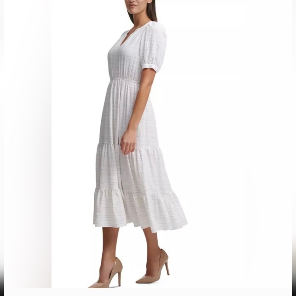 Tommy Hilfiger Prism Ripple Tiered Boho Dress Subtle Rainbow Stripes sz 2 - Picture 2 of 11